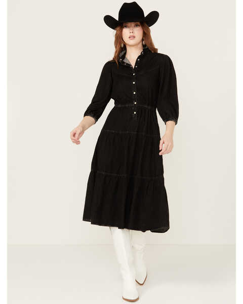 Image #2 - Driftwood Women's Long Sleeve Denim Midi Dress , Black, hi-res