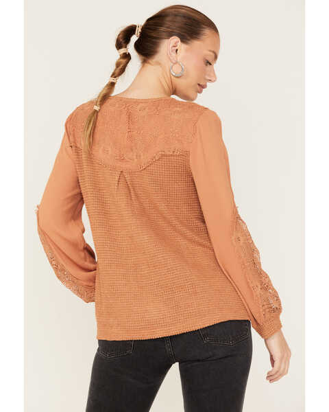 Image #4 - Miss Me Women's Floral Embroidered Knit Top, Rust Copper, hi-res