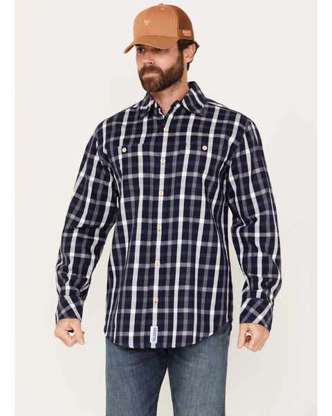 Image #1 - Resistol Men's Glacier Plaid Long Sleeve Button Down Shirt, Navy, hi-res