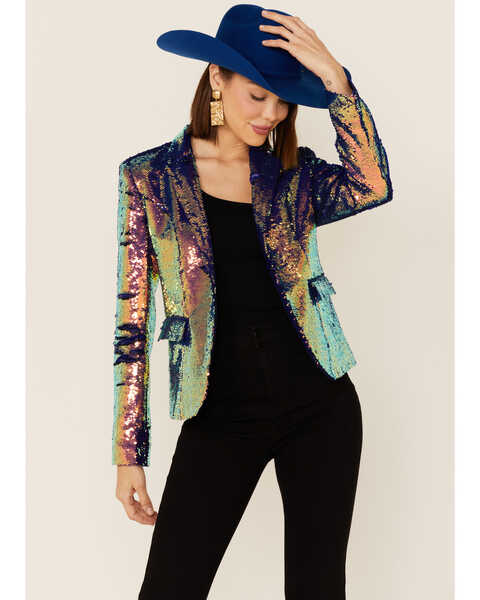 Image #1 - Any Old Iron Women's Oil Slick Sequin Blazer Jacket, Multi, hi-res