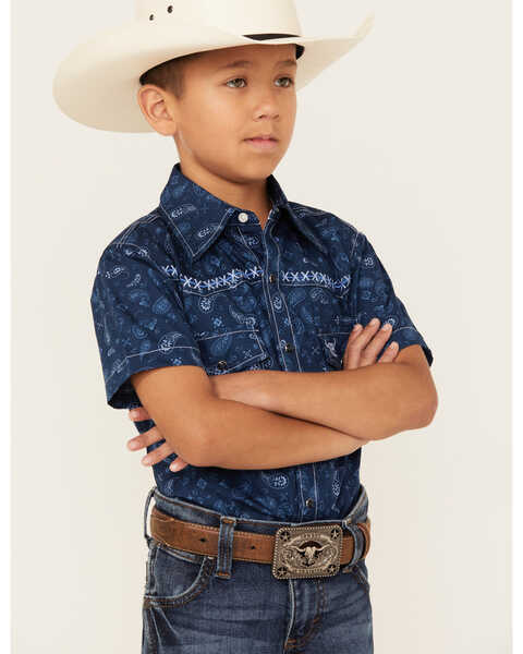 Image #2 - Cowboy Hardware Boys' Roman Paisley Print Short Sleeve Snap Western Shirt, , hi-res