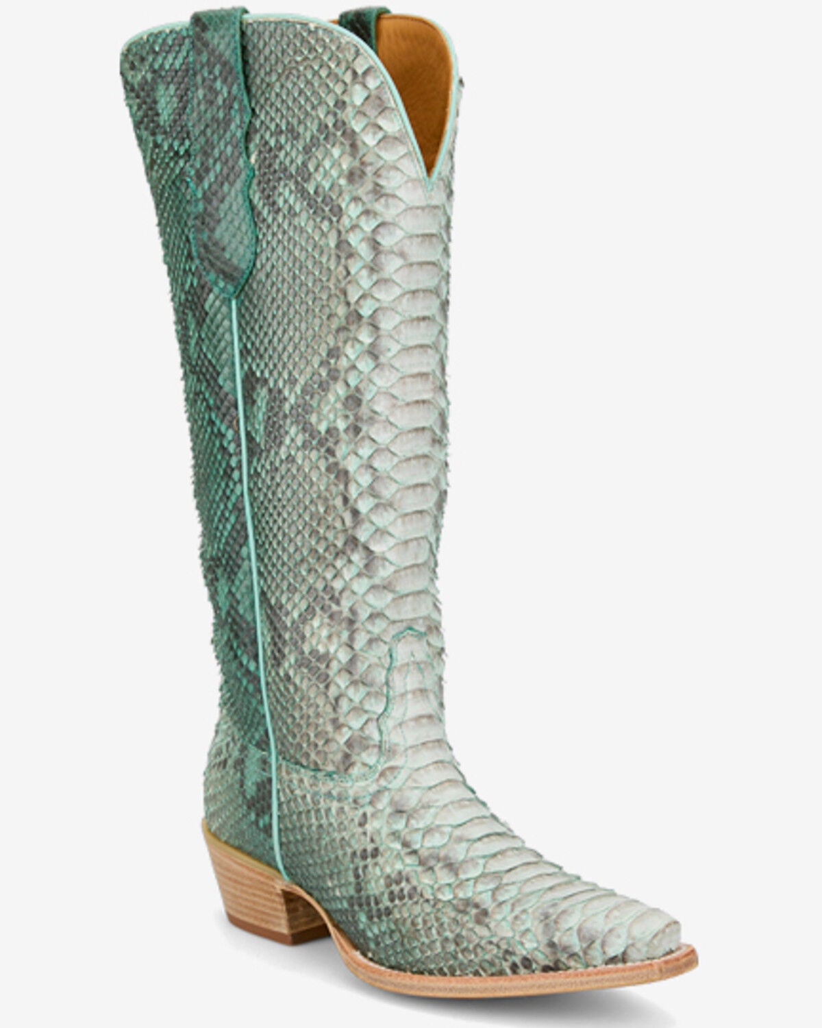 Tony Lama Women's Sadie Exotic Python Tall Western Boots - Snip Toe, Blue, hi-res