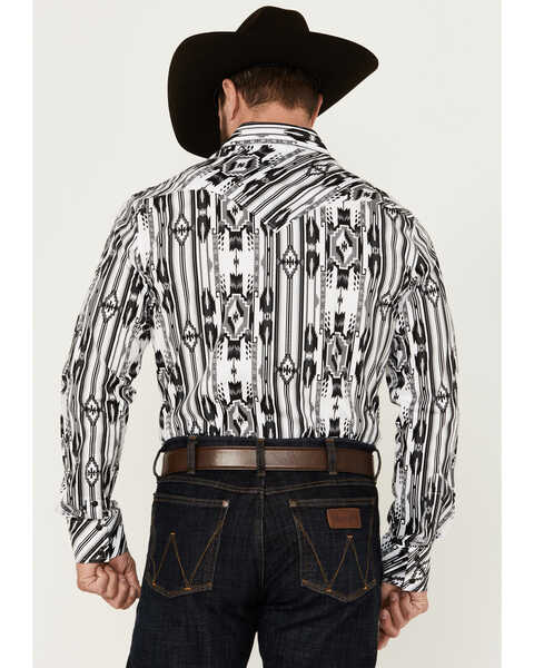 Image #4 - Rock & Roll Denim Men's Modern Fit Southwestern Print Long Sleeve Snap Stretch Western Shirt, White, hi-res
