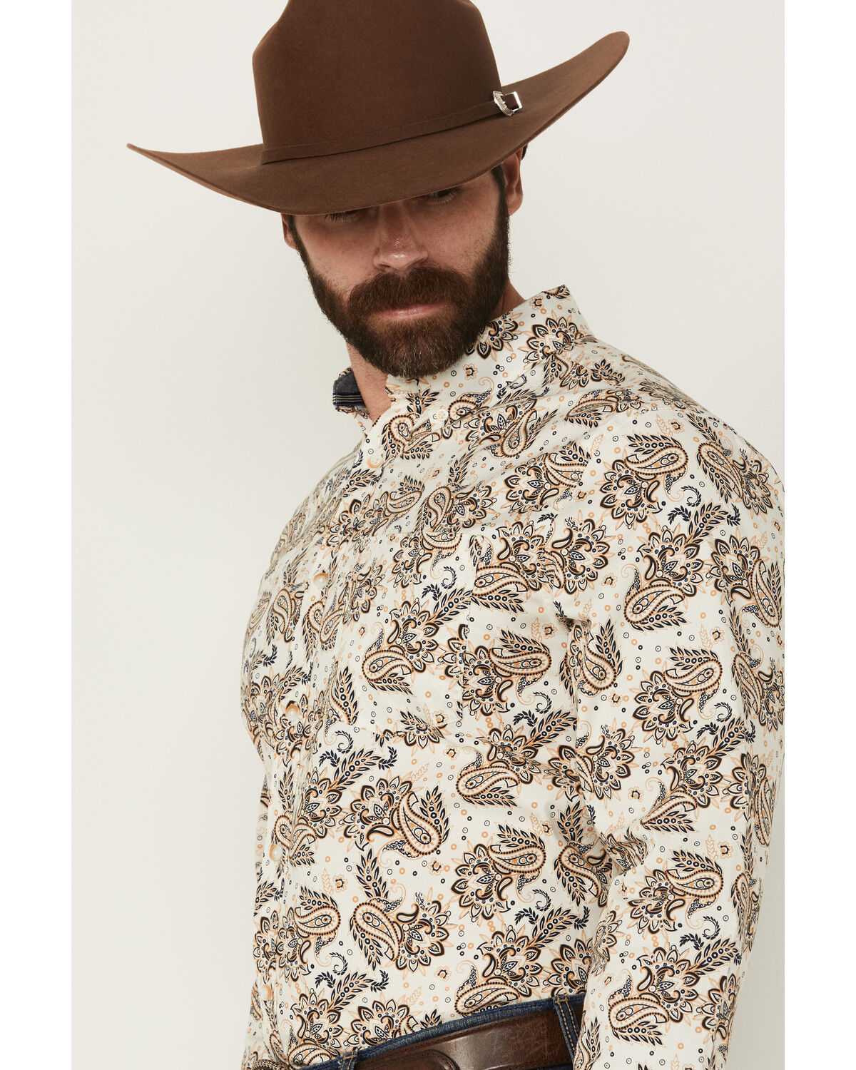 Image #2 - Cody James Men's Kendall Paisley Print Long Sleeve Button-Down Stretch Western Shirt, Tan, hi-res
