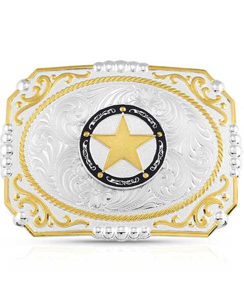 Image #1 - Montana Silversmiths Two-Tone Cowboy Cameo Star Belt Buckle, Silver, hi-res