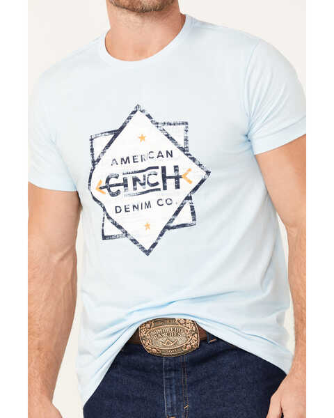Image #3 - Cinch Men's Boot Barn Exclusive American Denim Co Diamond Short Sleeve Graphic T-Shirt, Light Blue, hi-res
