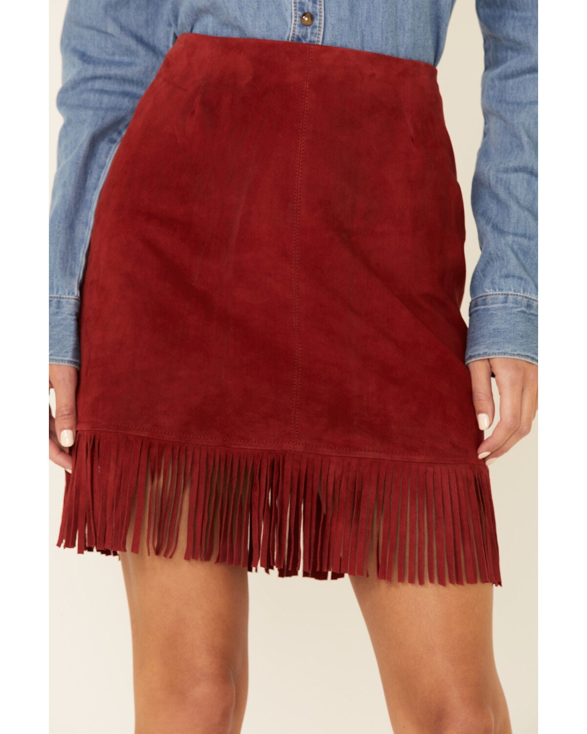 fringe mini skirt red