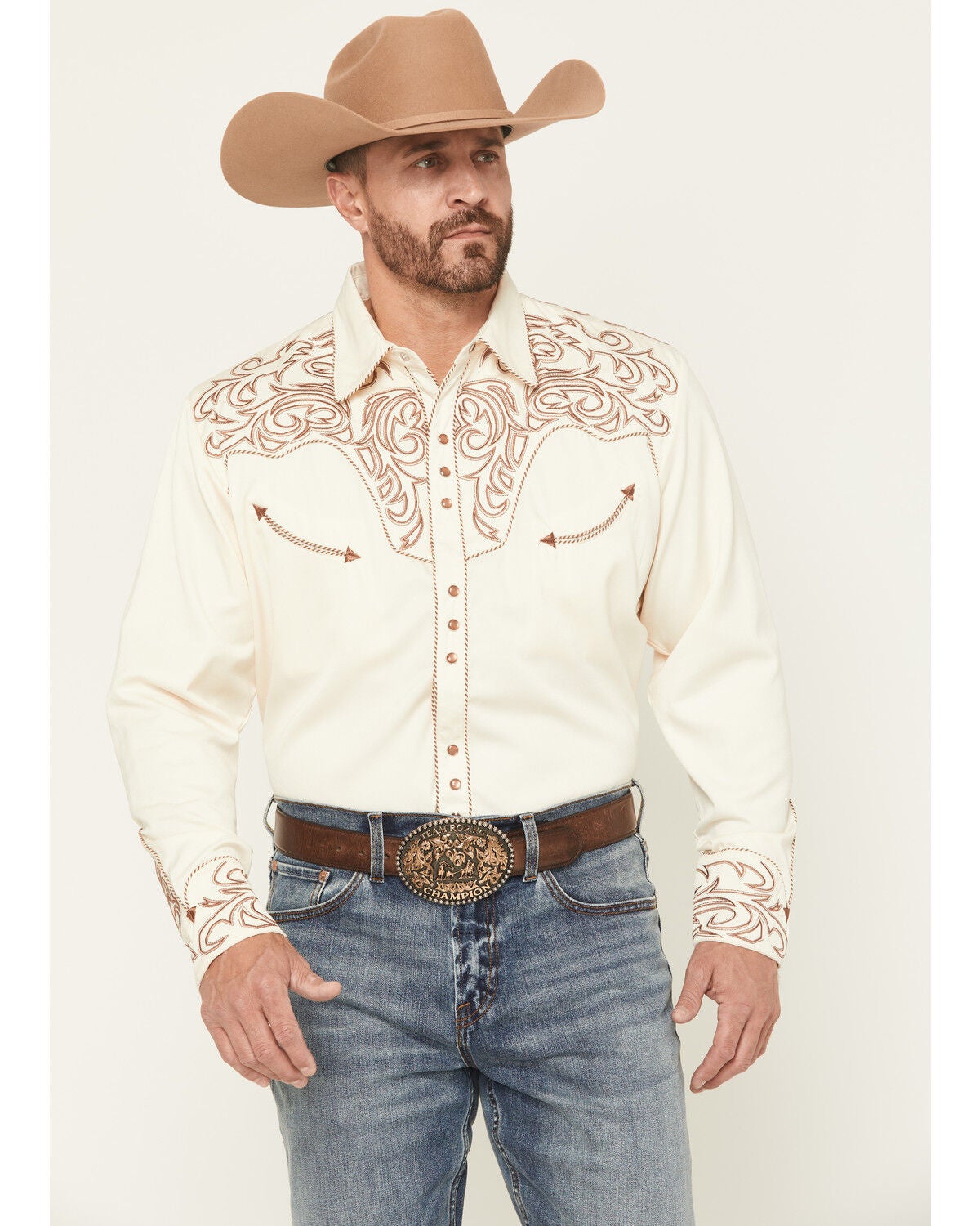 Scully Men's Solid Long Sleeve Pearl Snap Western Shirt - Big, Cream, hi-res