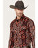 Image #2 - Rock & Roll Denim Men's Southwestern Stripe Stretch Long Sleeve Pearl Snap Shirt, Burgundy, hi-res