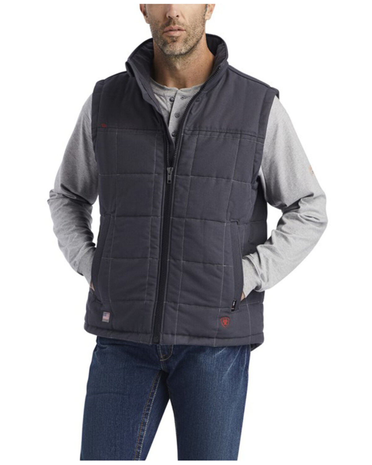 Image #1 - Ariat Men's FR Crius Insulated Zip-Front Work Vest, Grey, hi-res