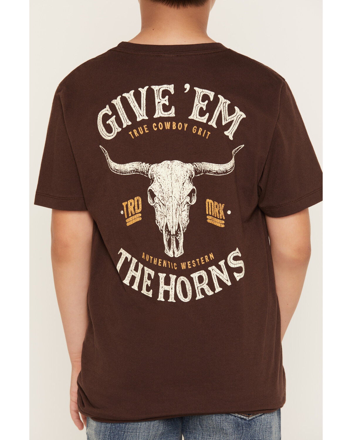 Image #4 - Cody James Boys' Give 'Em Horns Short Sleeve Graphic T-Shirt, Dark Brown, hi-res