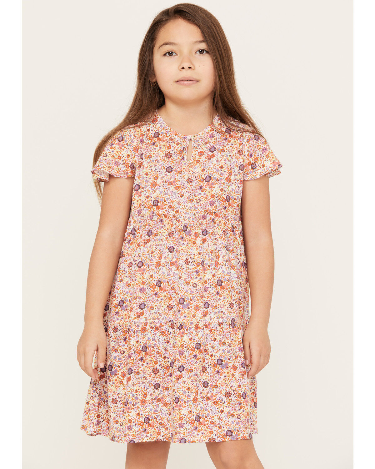 Image #2 - Shyanne Girls' Floral Printed Ruffle Mini Dress, Cream, hi-res