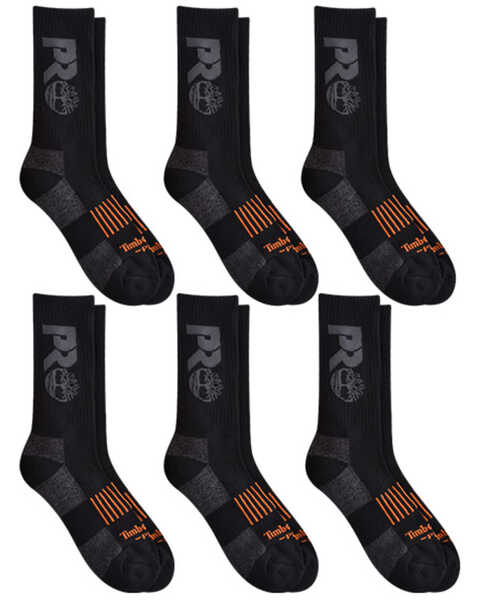 Image #1 - Timberland Men's PRO 1/2 Cushion Big Logo Quarter Socks - 6 Piece, Black, hi-res