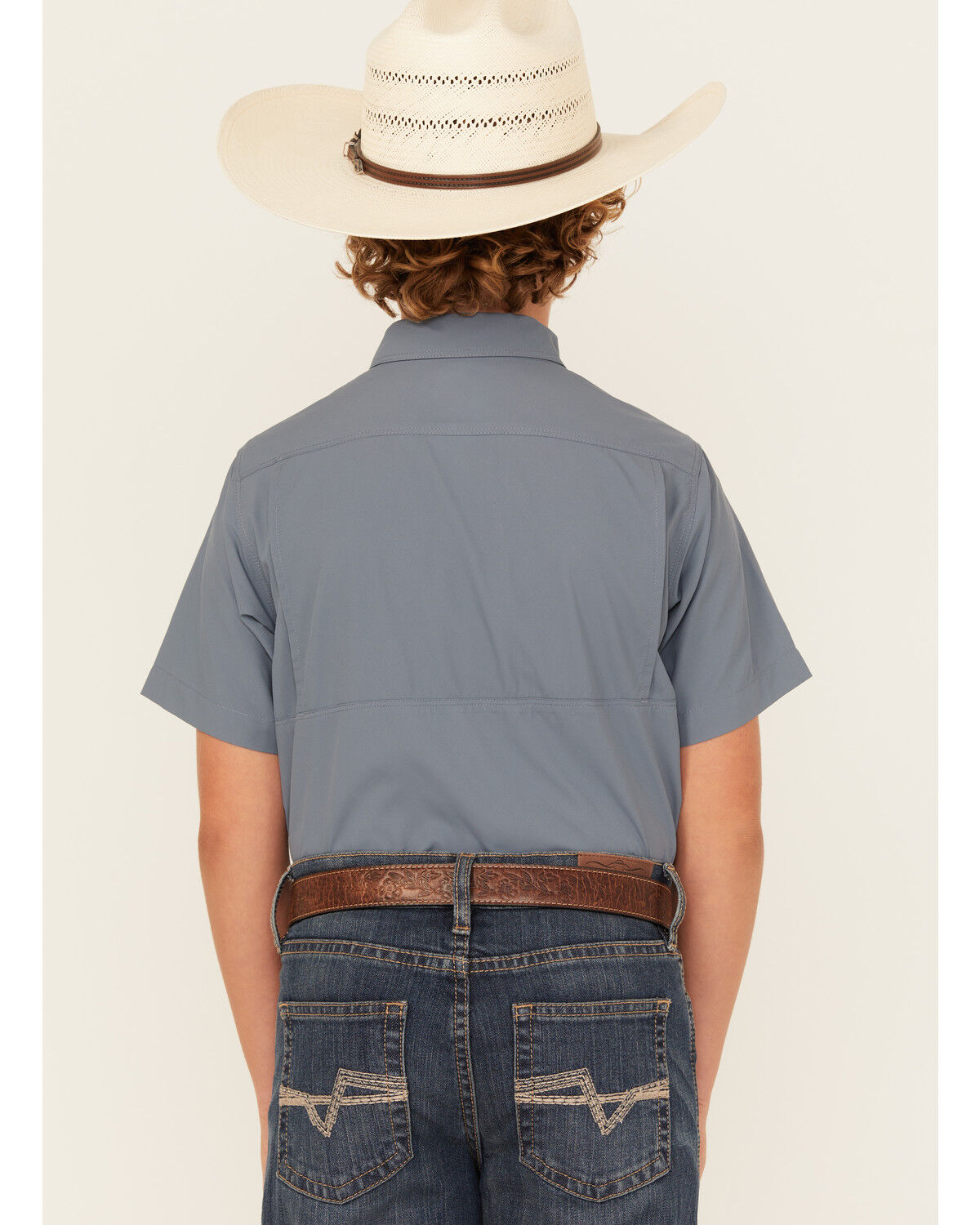 Image #4 - Ariat Boys' VENTEK Solid Short Sleeve Button-Down Western Shirt, Navy, hi-res