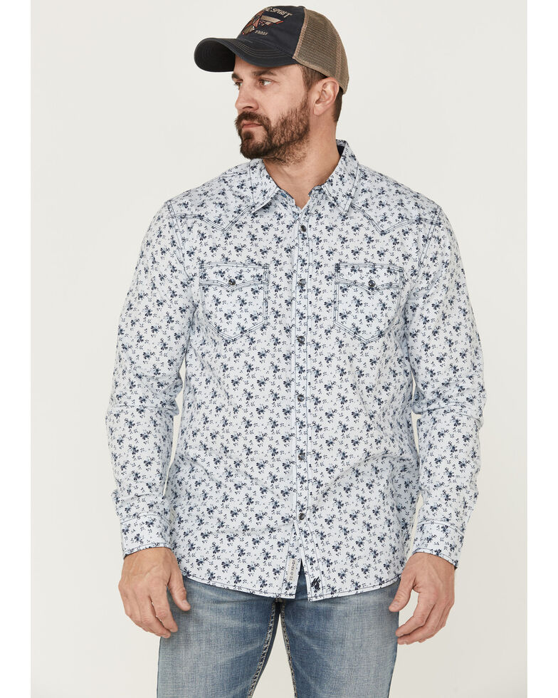 Moonshine Spirit Men's Bloom Floral Print Long Sleeve Snap Western Shirt , Light Blue, hi-res