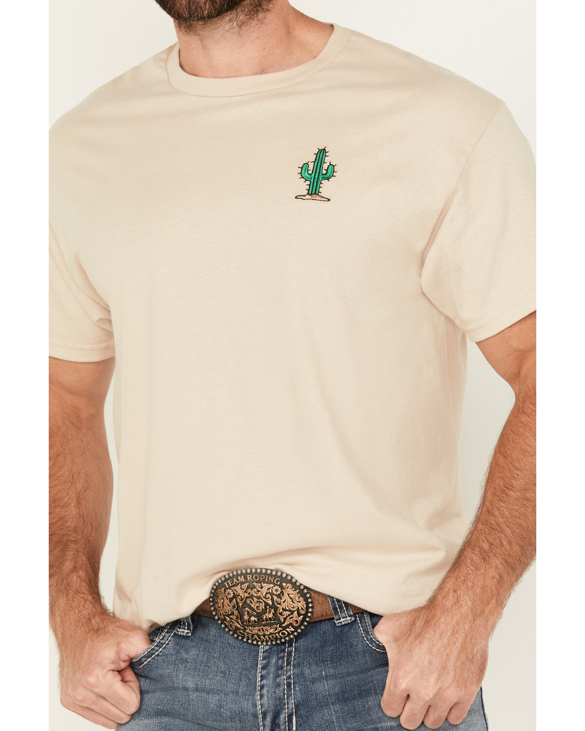 Image #3 - Riot Society Men's Embroidered Cactus Short Sleeve T-Shirt, Cream, hi-res