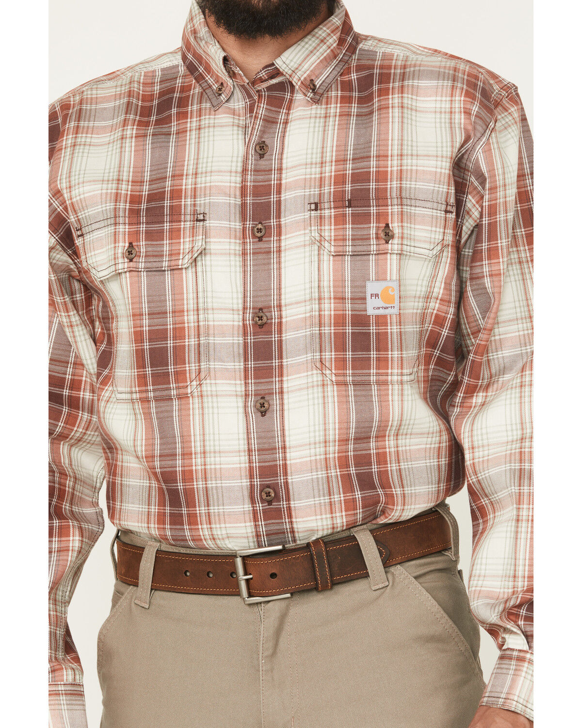 Image #3 - Carhart Men's FR Force Rugged Flex® Loose Fit Midweight Plaid Print Long Sleeve Button-Down Work Shirt, Wine, hi-res