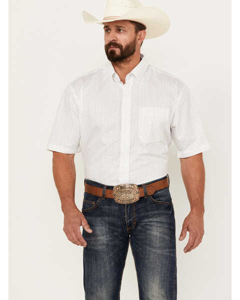Image #1 - George Strait by Wrangler Men's Geo Print Short Sleeve Button-Down Western Shirt, White, hi-res