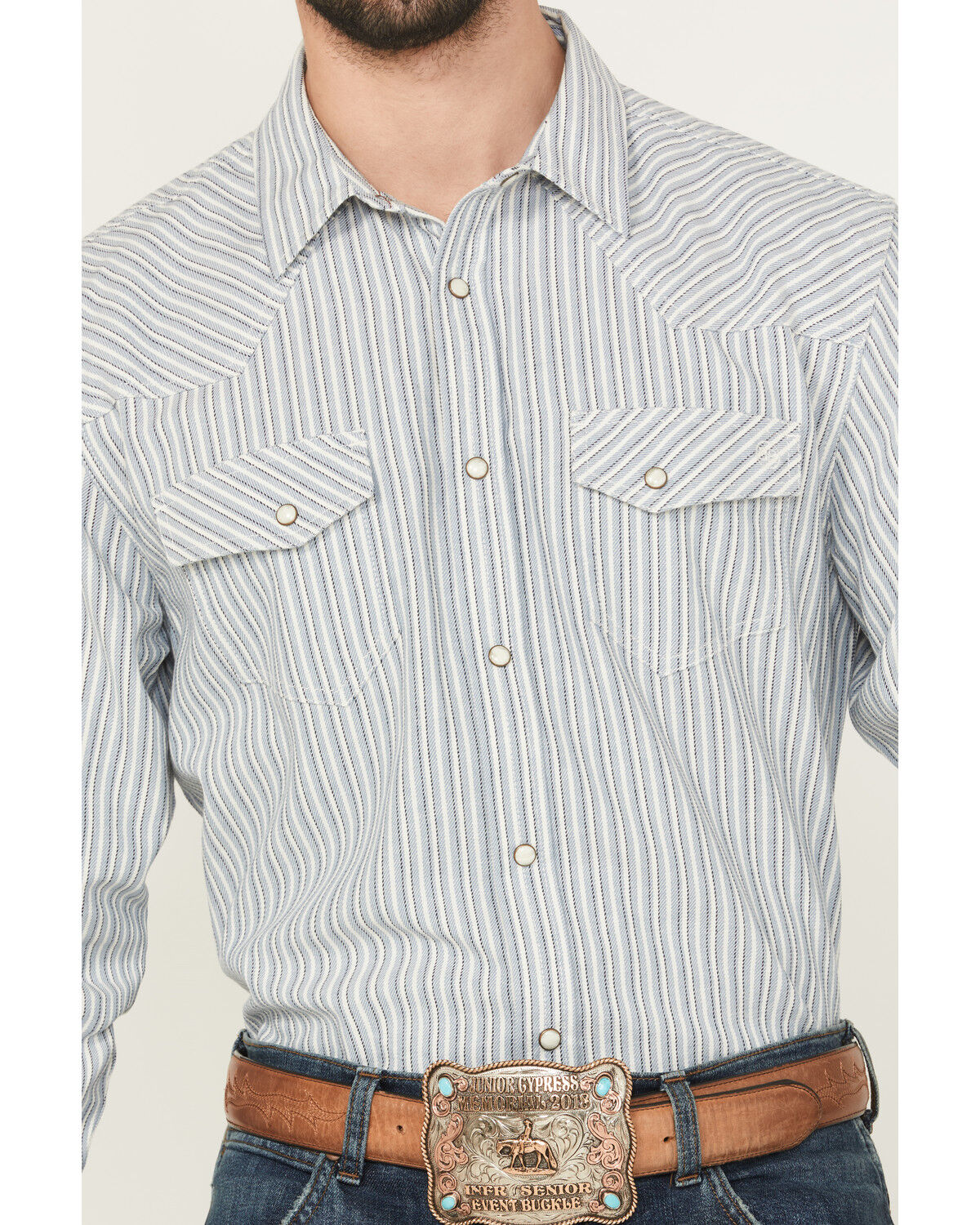 Image #3 - Blue Ranchwear Men's Cloud Striped Long Sleeve Snap Western Shirt, Light Blue, hi-res
