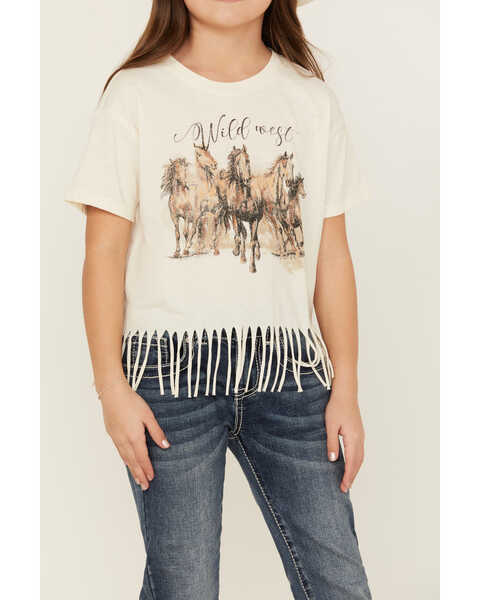 Image #3 - Blended Girls' Running Horse Fringe Short Sleeve Tee , Ivory, hi-res