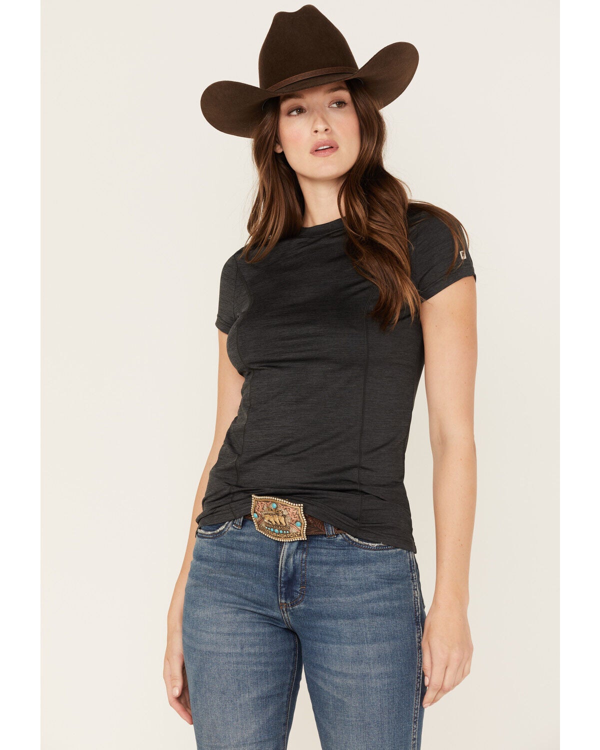 RANK 45&reg; Women's Solid Short Sleeve Performance Tee, Black, hi-res
