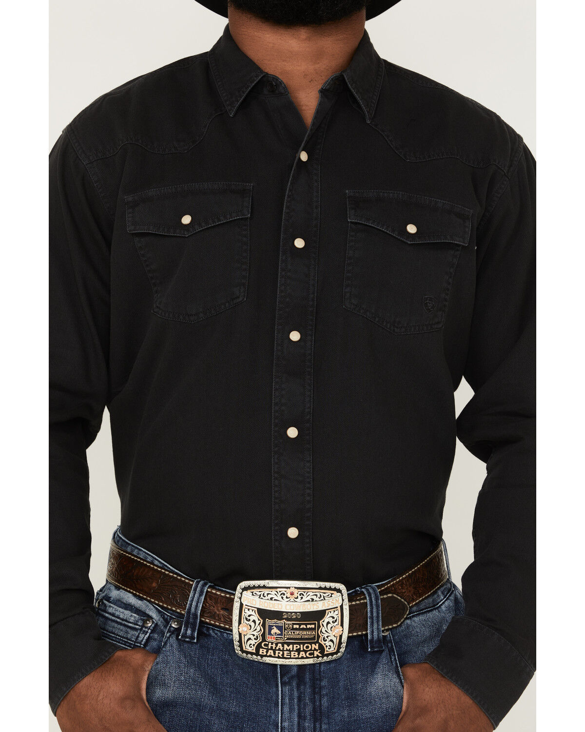 Image #3 - Ariat Men's Jurlington Retro Solid Pearl Snap Western Shirt, Charcoal, hi-res