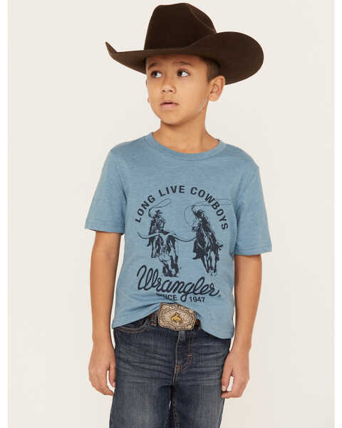 Wrangler Boys' Long Live Cowboys Logo Graphic T-Shirt, Blue, hi-res
