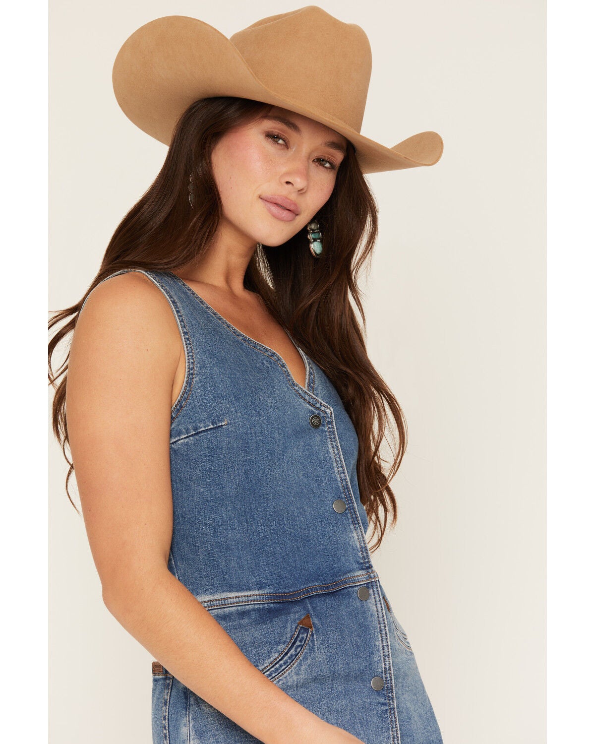 Image #2 - Rock & Roll Denim Women's Sleeveless Denim Vest Romper, Medium Wash, hi-res