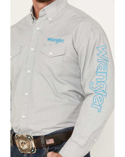 Image #3 - Wrangler Men's Team Logo Geo Print Long Sleeve Button-Down Western Shirt - Tall, Grey, hi-res