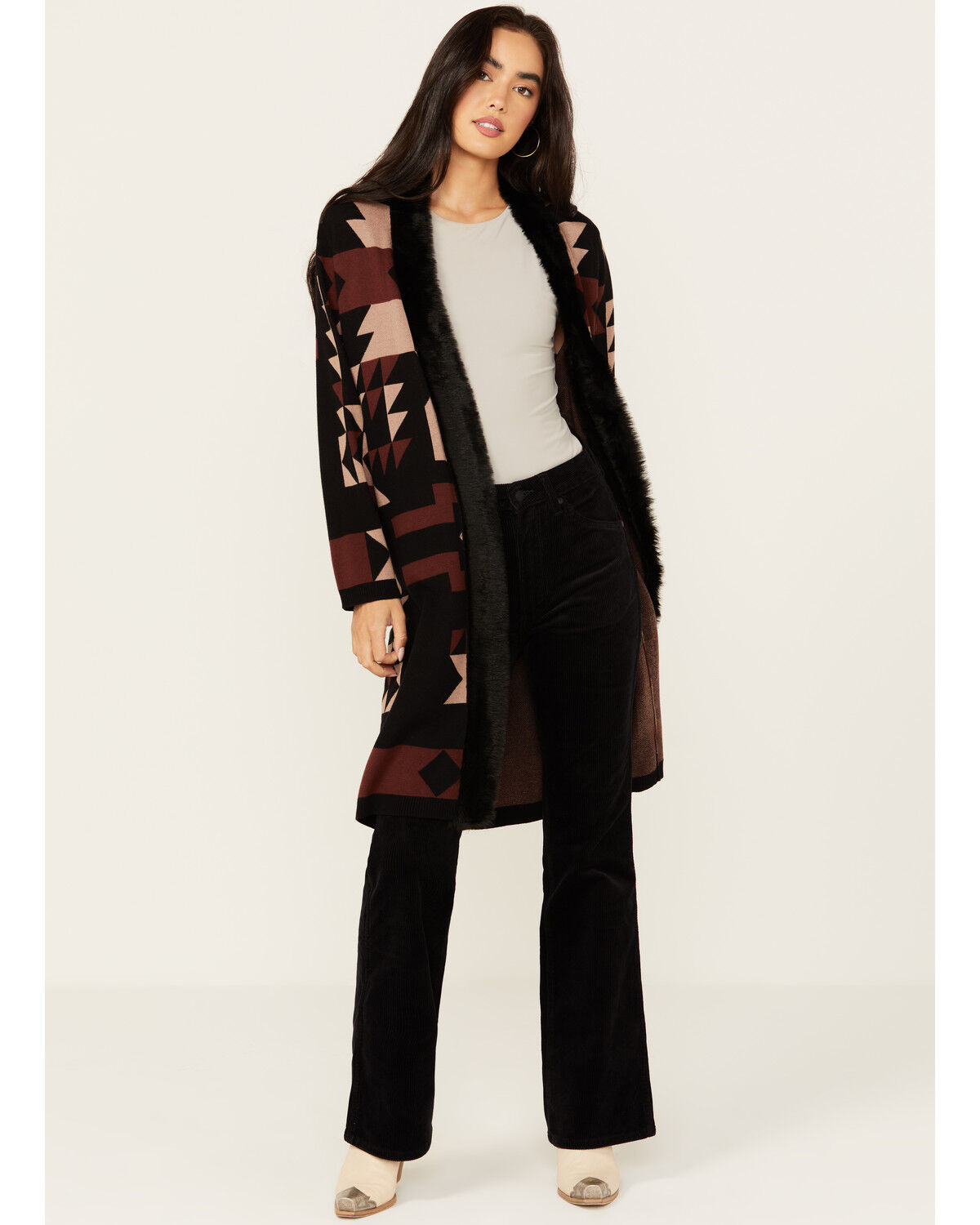 Image #1 - Shyanne Women's Fur Long Cardigan, Mahogany, hi-res