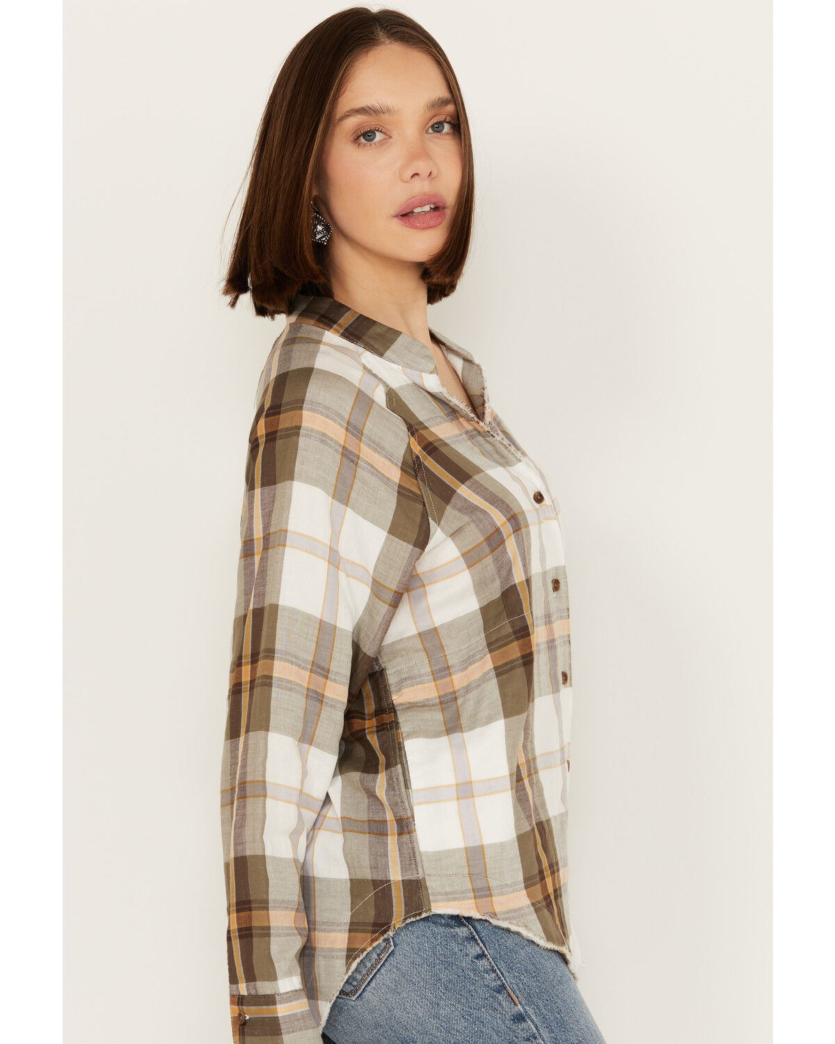 Image #3 - Cleo + Wolf Women's Raw Edge Raglan Sleeve Button Up Shirt, Cream, hi-res