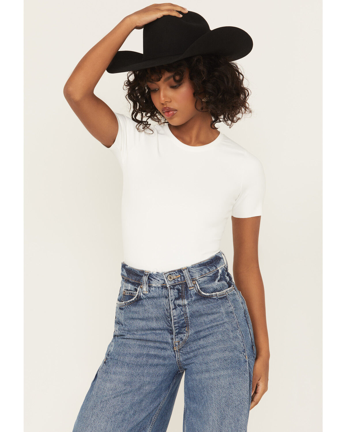 Image #1 - Good American Women's Scuba Solid Short Sleeve Bodysuit, White, hi-res