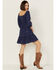 Image #4 - Jolt Women's Rouched Front Embroidered Dress, Navy, hi-res