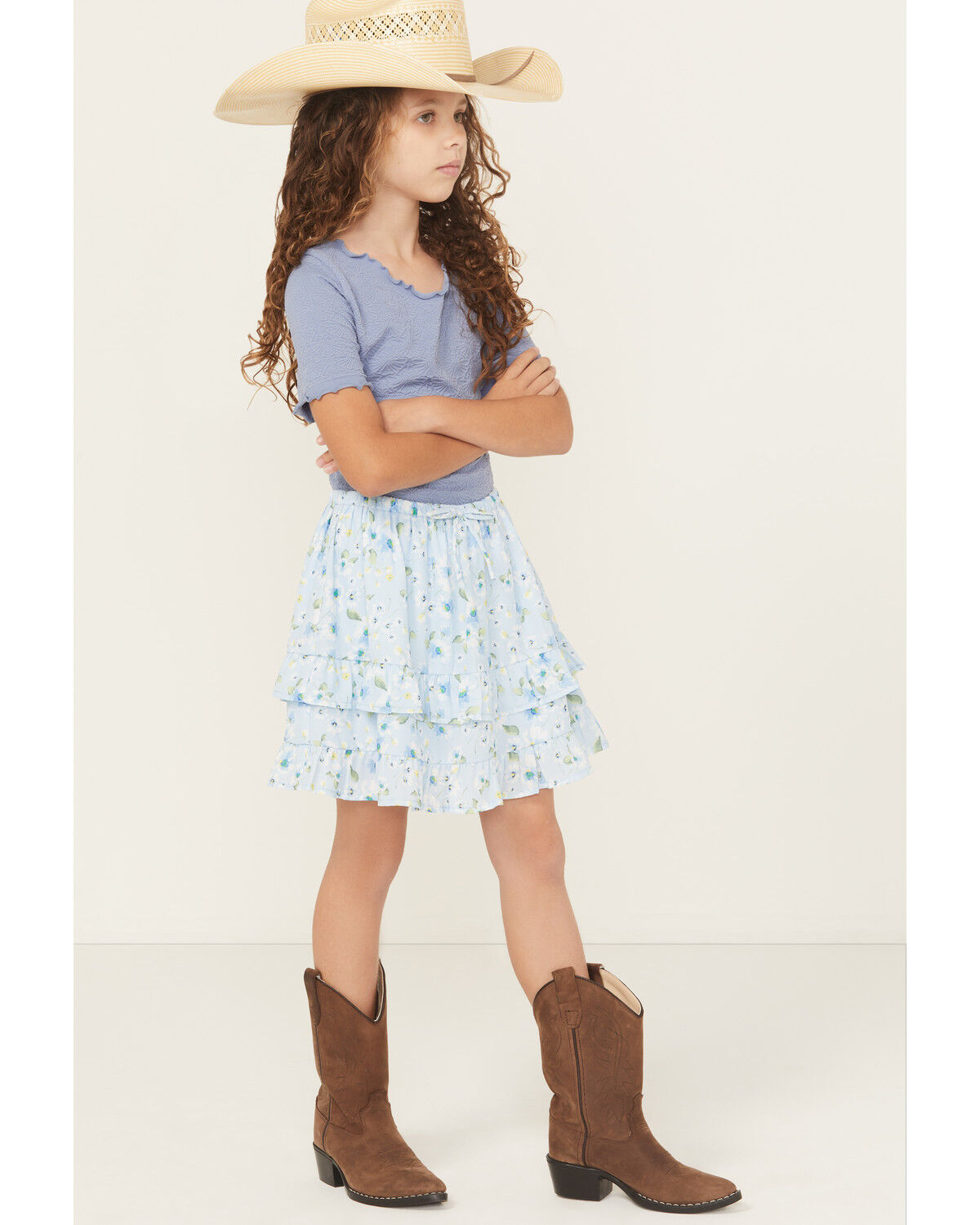 Image #1 - Trixxi Girls' Floral Print Ruffle Skirt, Blue, hi-res