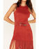 Image #3 - Rock & Roll Denim Women's Faux Suede Fringe Belted Mini Dress, Rust Copper, hi-res
