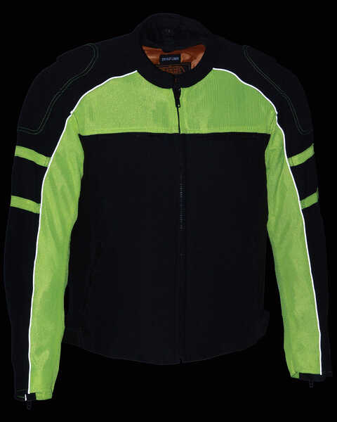 Image #2 - Milwaukee Leather Men's Mesh Racing Jacket with Removable Rain Jacket Liner, Bright Green, hi-res