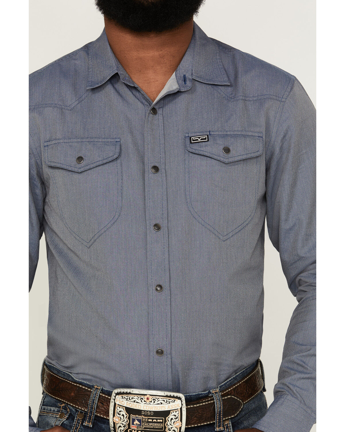 Image #3 - Kimes Ranch Men's Tucson Solid Herringbone Snap Western Shirt, Indigo, hi-res