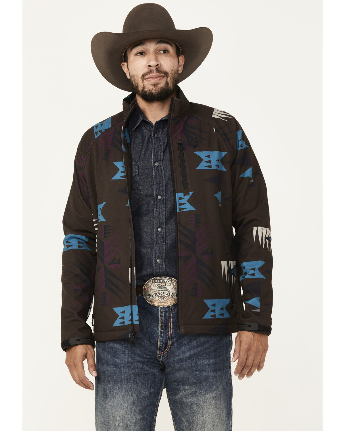 Image #1 - RANK 45® Men's Southwestern Print Softshell Jacket - Tall, Chocolate, hi-res