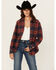 Image #1 - Shyanne Women's Embellished Plaid Print Long Sleeve Snap Western Shirt, Navy, hi-res