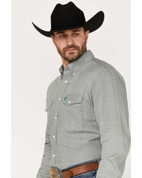 Image #2 - Panhandle Select Men's Geo Print Long Sleeve Button Down Shirt, Green, hi-res