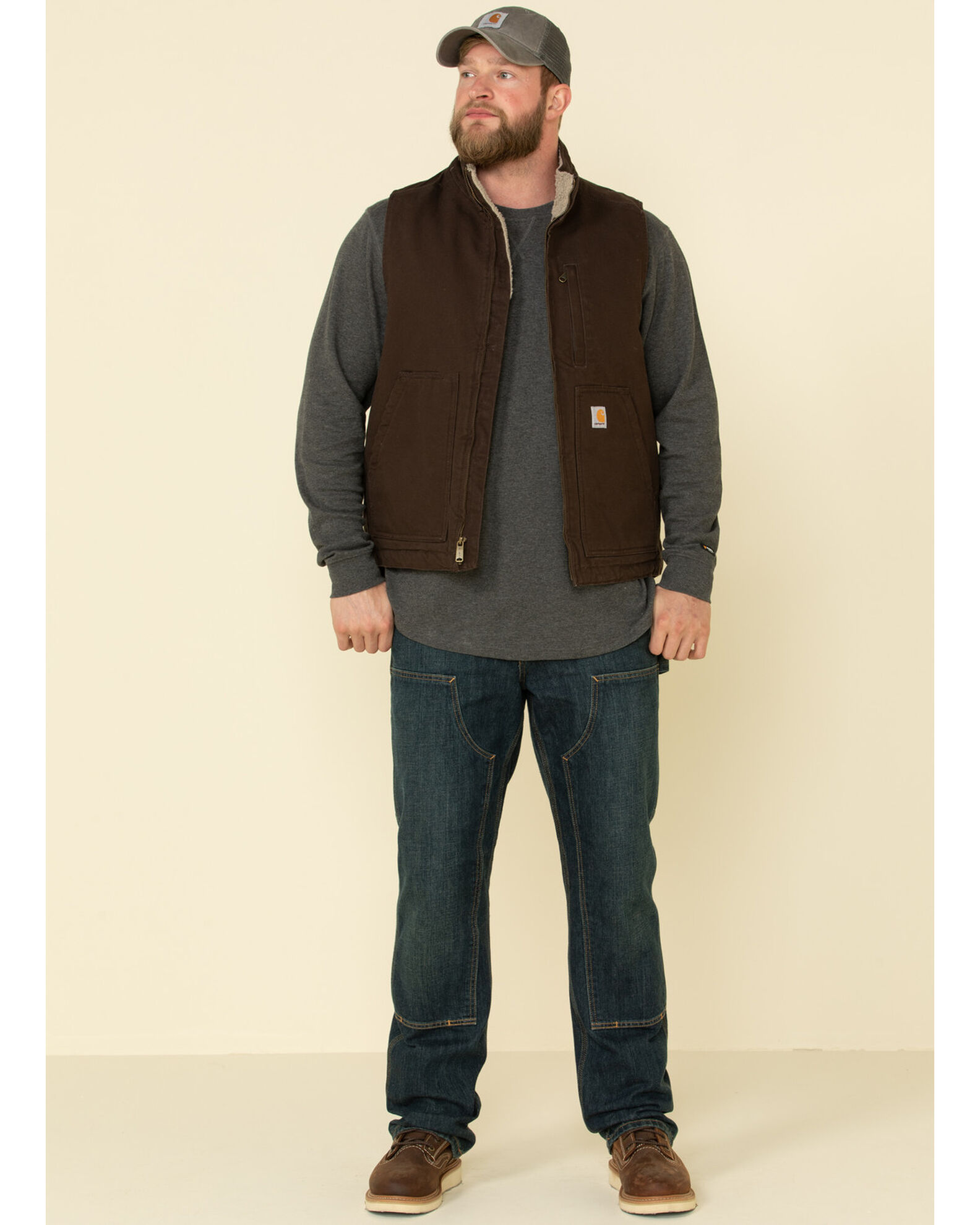 Carhartt Men's Dark Brown Washed Duck Sherpa Lined Mock Neck Work Vest -  Tall | Sheplers