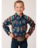 Image #1 - Roper Boys' Vintage Style Vertical Southwestern Print Long Sleeve Snap Western Shirt, Blue, hi-res