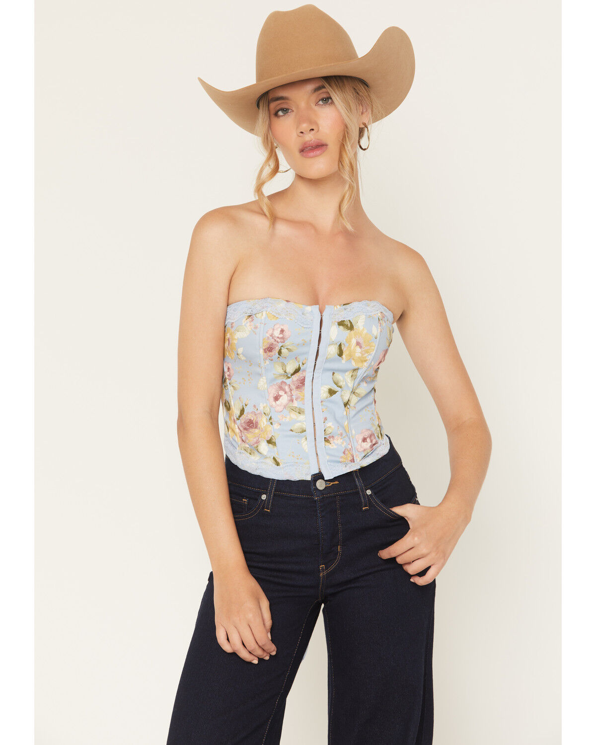 Image #1 - Originality Women's Boot Barn Exclusive Tapestry Sweetheart Corset, Blue, hi-res