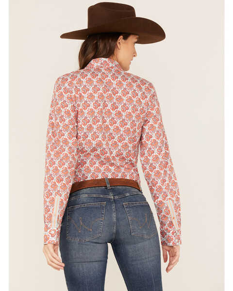 Image #4 - Cinch Women's Paisley Print Long Sleeve Button Down Core Shirt, Coral, hi-res
