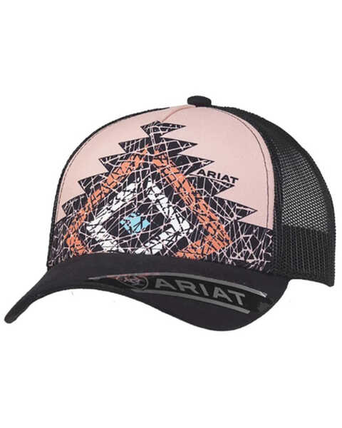 Image #1 - Ariat Women's Diamond Southwestern Print Ball Cap , Pink, hi-res