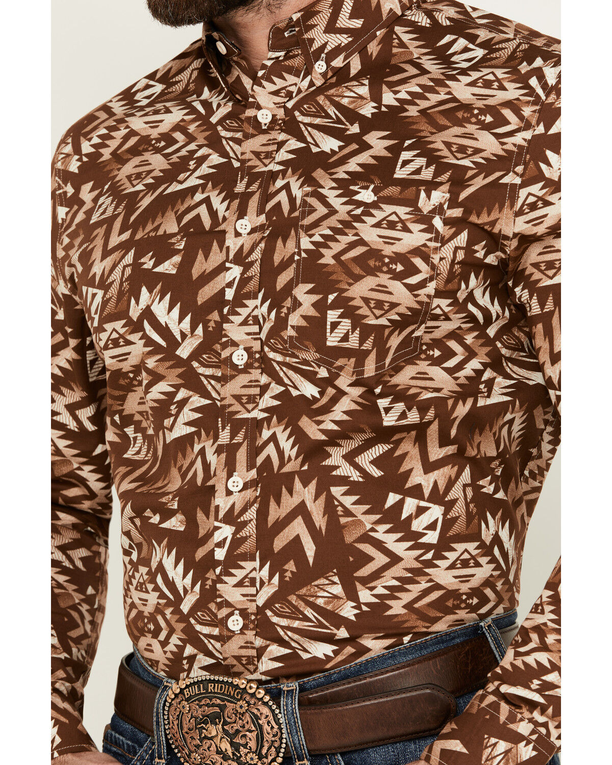 Image #3 - RANK 45® Men's Hopewood Abstract Southwestern Print Long Sleeve Button-Down Stretch Western Shirt, Rust Copper, hi-res