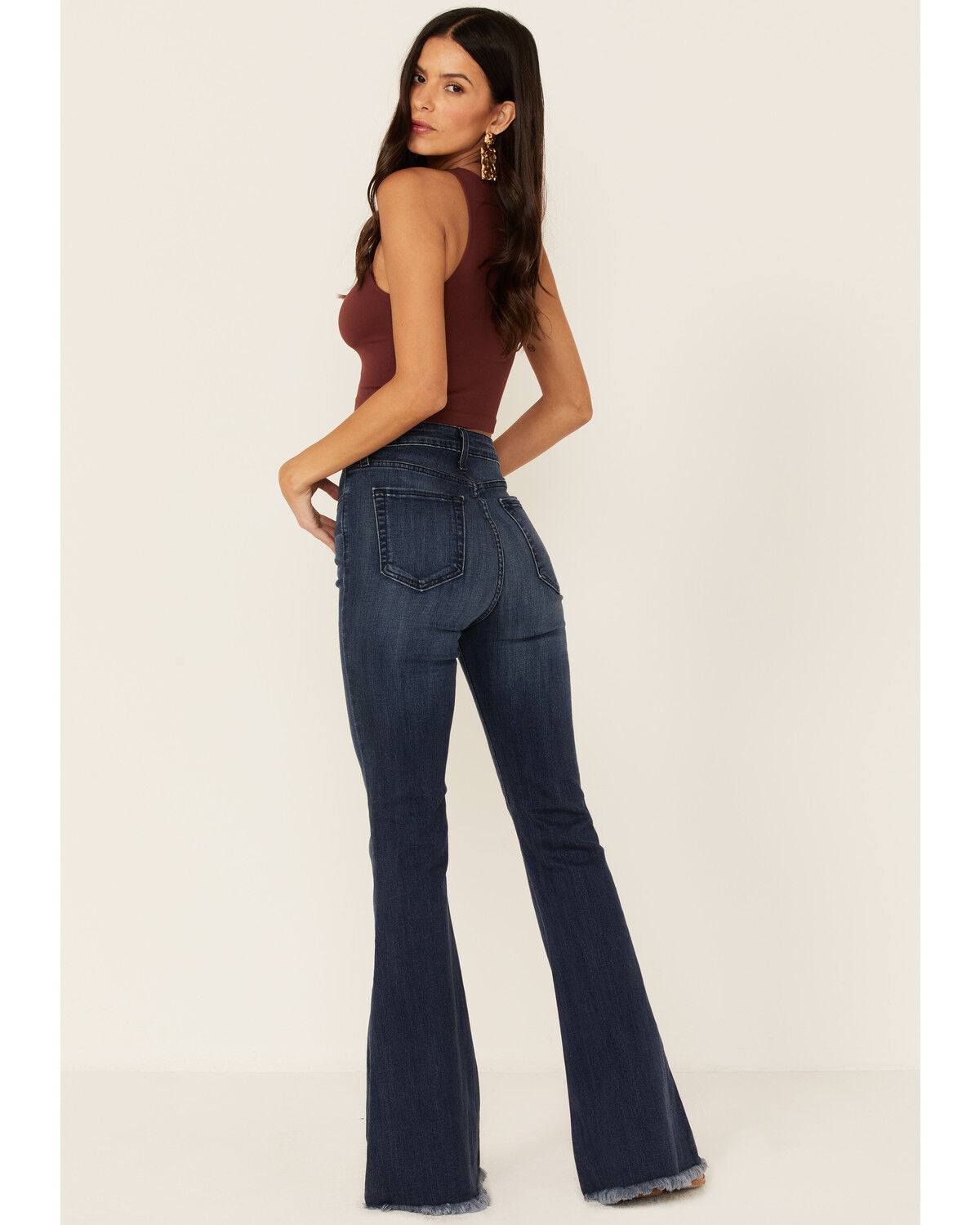 Image #3 - Just Black Denim Women's Dark Wash Classic Raw Hem Bell Bottom Jeans , , hi-res