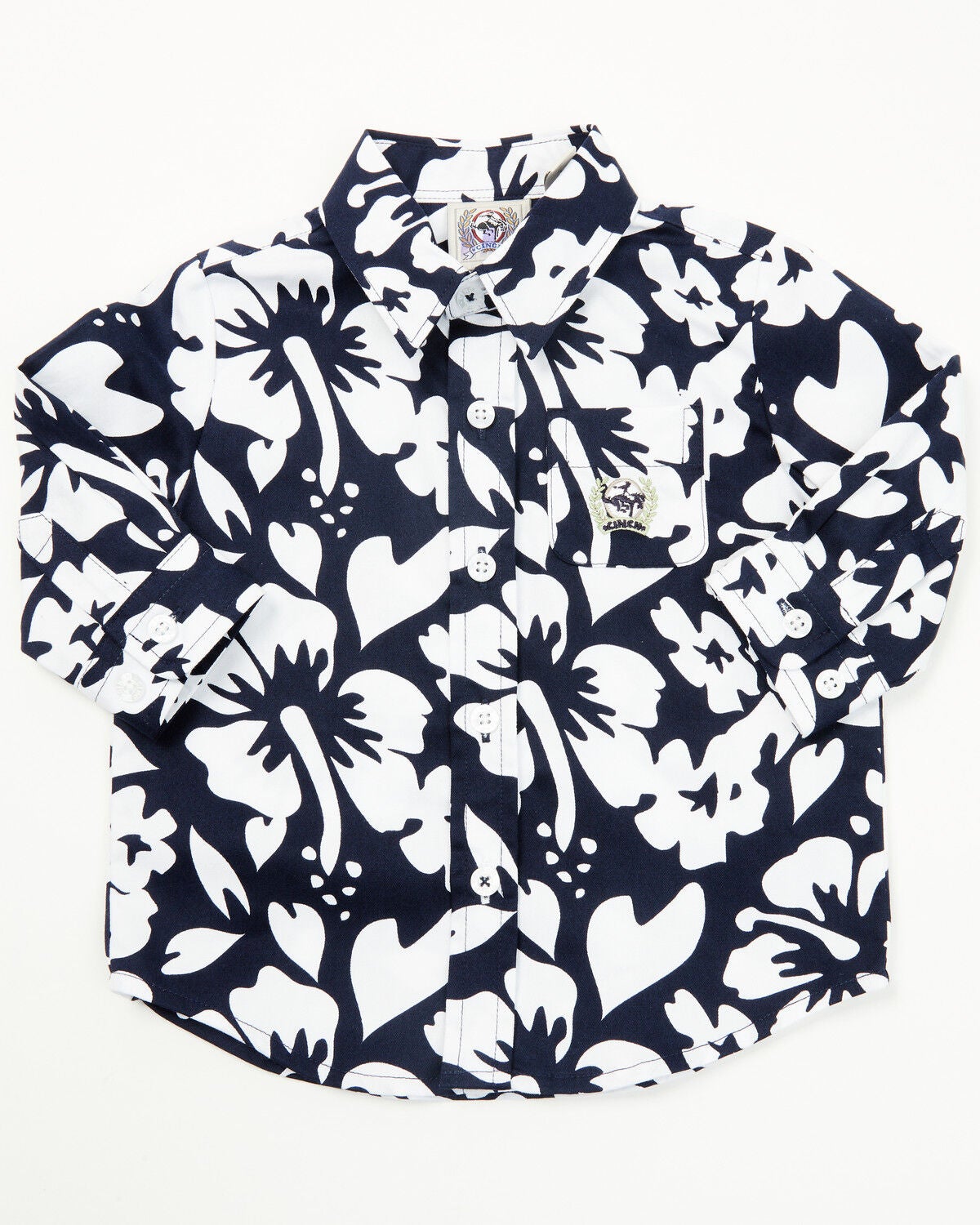 Cinch Infant Boys' Floral Print Long Sleeve Button-Down Western Shirt, Navy, hi-res