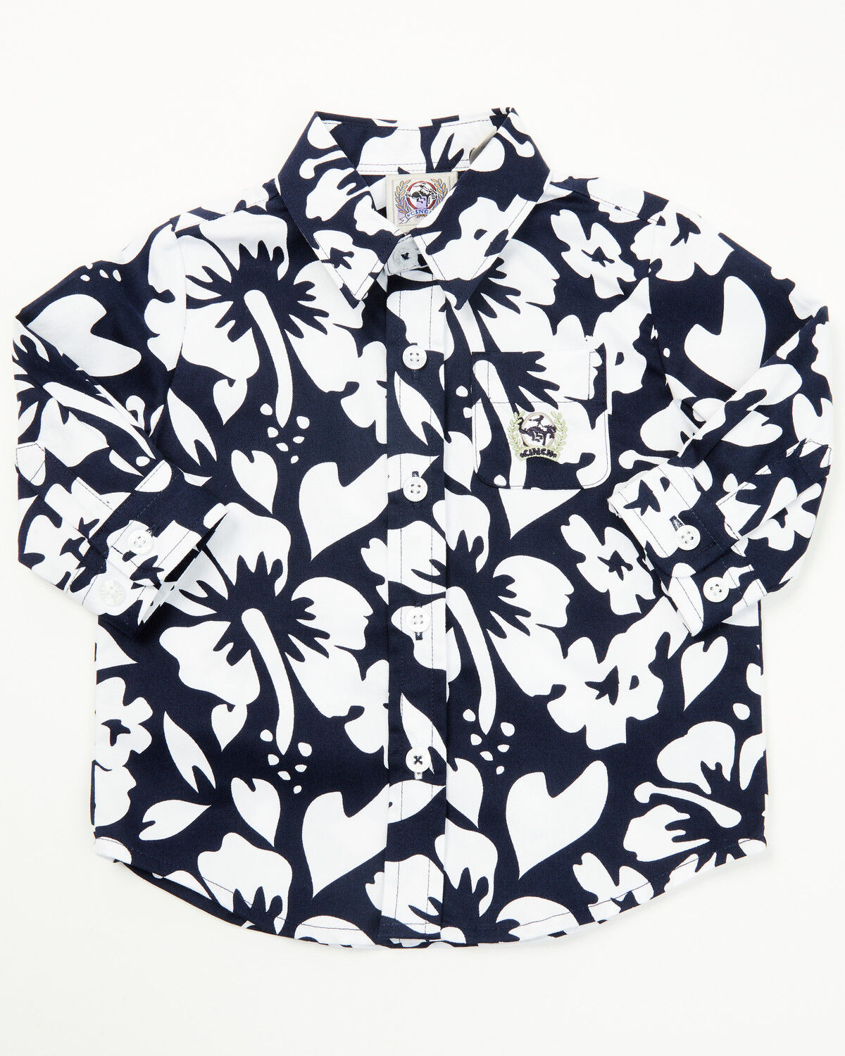 Image #1 - Cinch Infant Boys' Floral Print Long Sleeve Button-Down Western Shirt, Navy, hi-res