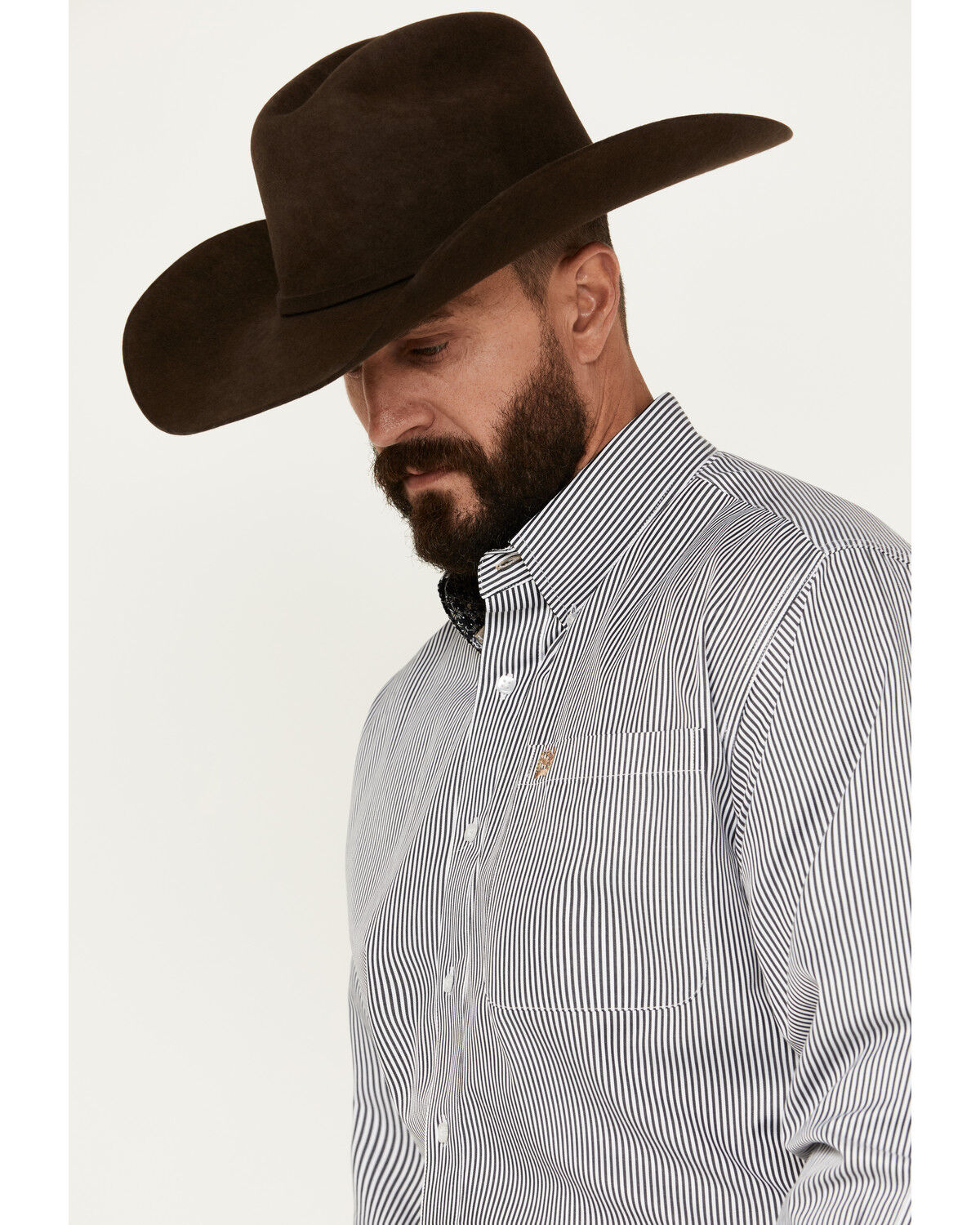 Image #2 - Cinch Men's Tencel Striped Print Long Sleeve Button-Down Shirt, White, hi-res